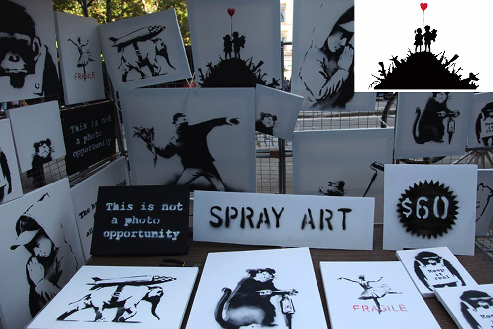 Subasta de la obra de Bansky en Central Park, Nueva York (2013). Tomada del sitio web de Banksy