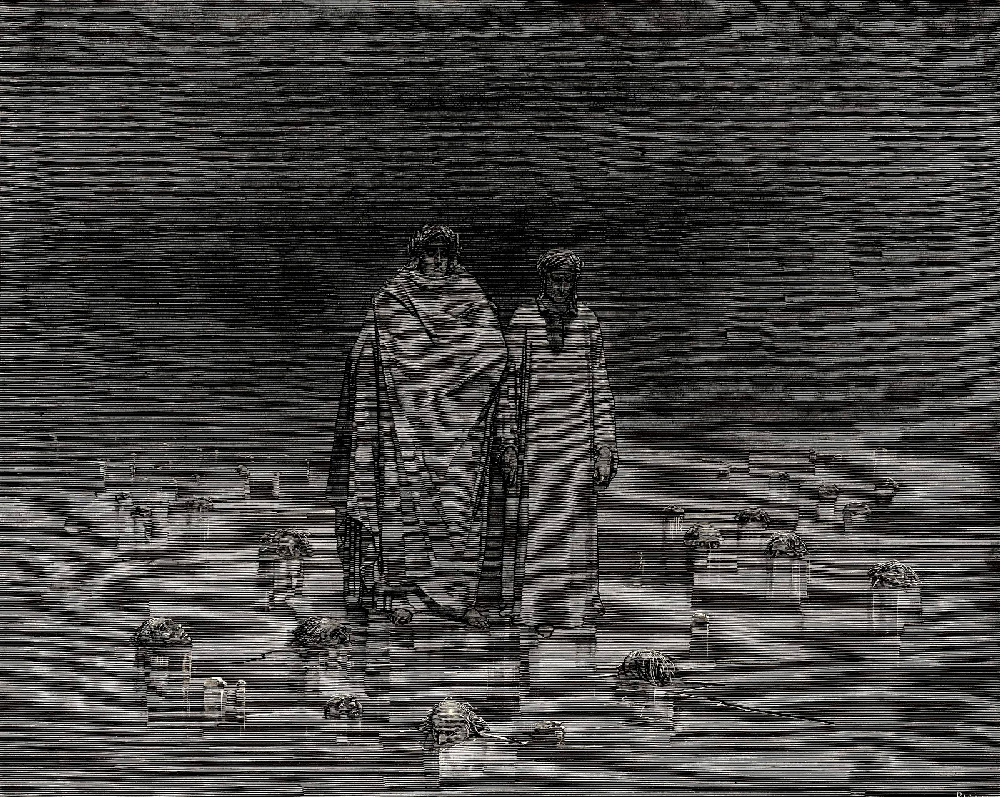 Gustave Doré, Virgilio y Dante en el Cocito congelado (1867). Grabado para La Divina Comedia de Dante Alighieri
